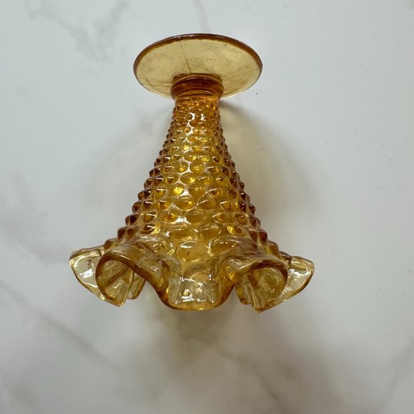 Amber Miniature 4" Glass Ruffled Hobnail Vase by FENTON - Picture 4 of 4